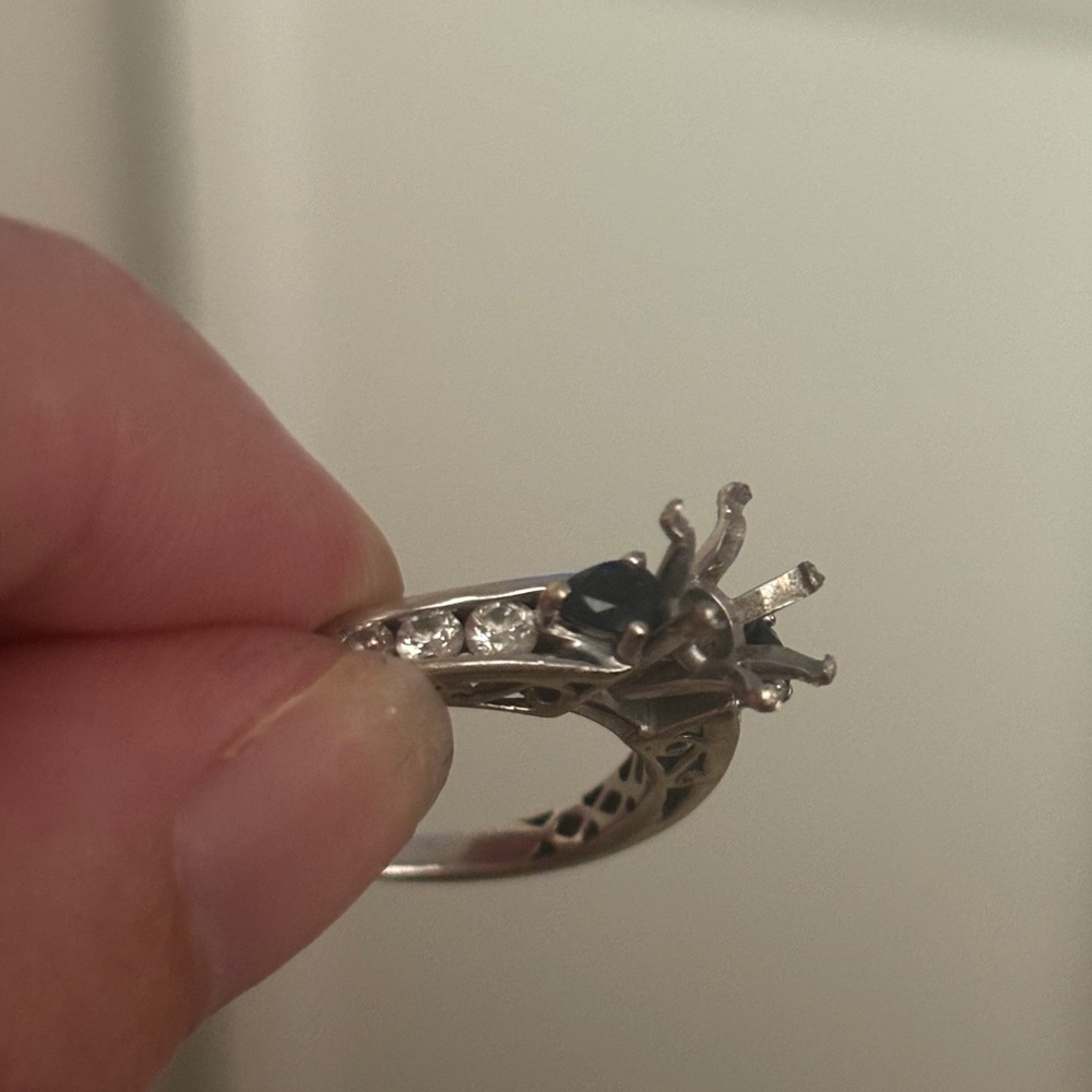 White gold and sapphire engagement setting
